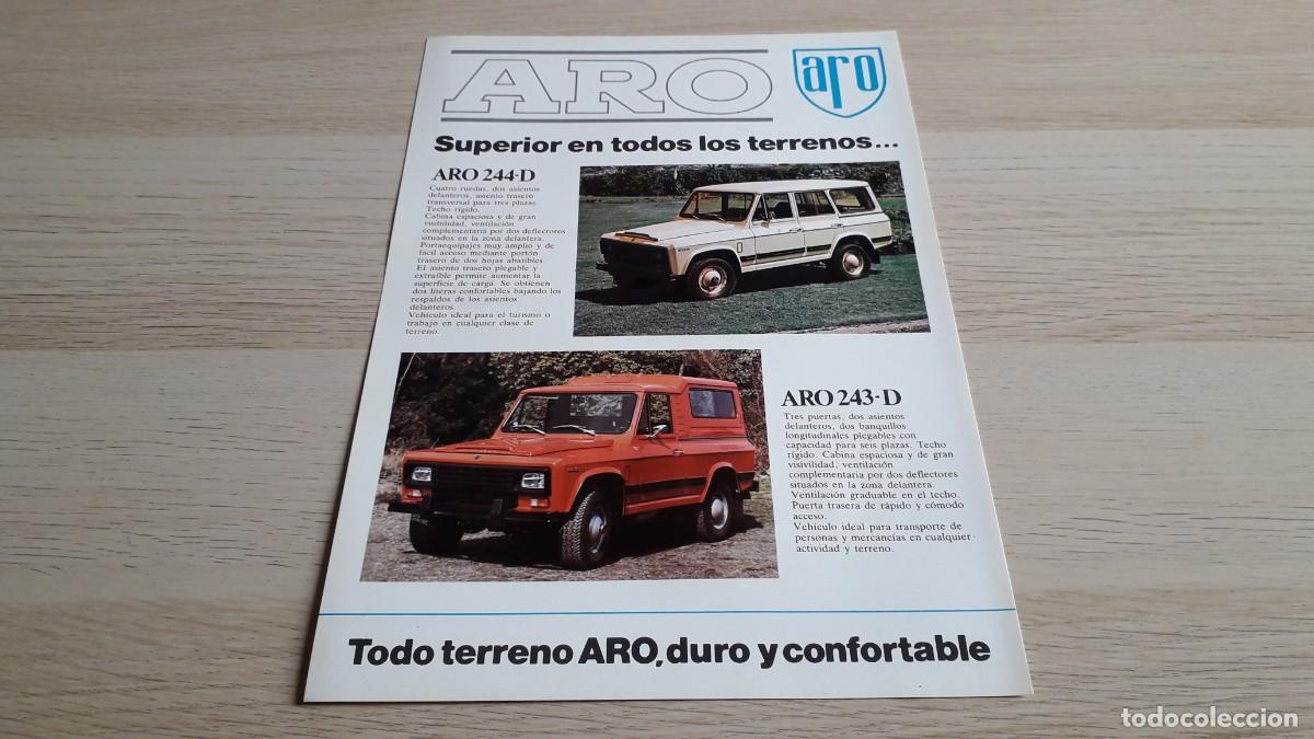 Carros e motociclos: Todoterreno Aro 244-D, 243-D, Hoja cat&aacute;logo publicidad original, en espa&ntilde;ol. 2 p&aacute;ginas.