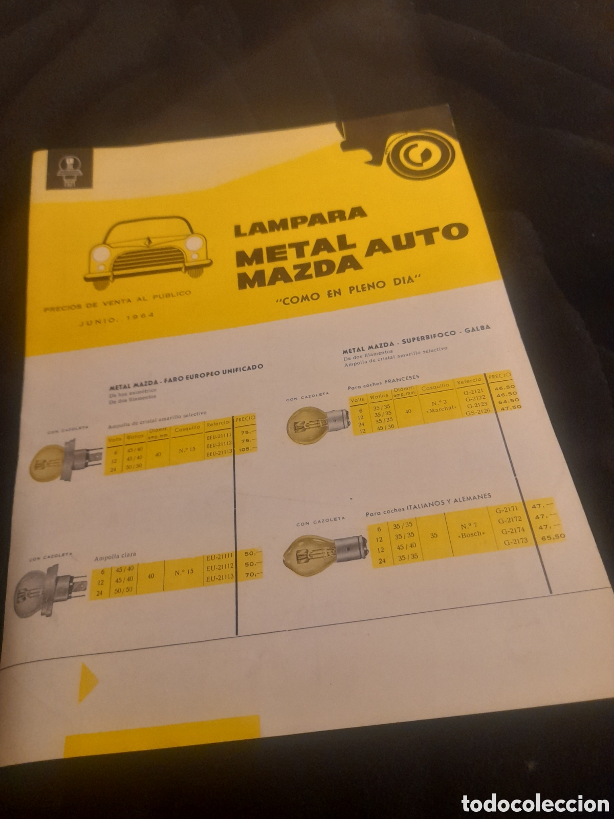 Coches y Motocicletas: Antiguo cat&aacute;logo L&aacute;mpara Metal Mazda Auto de 1964
