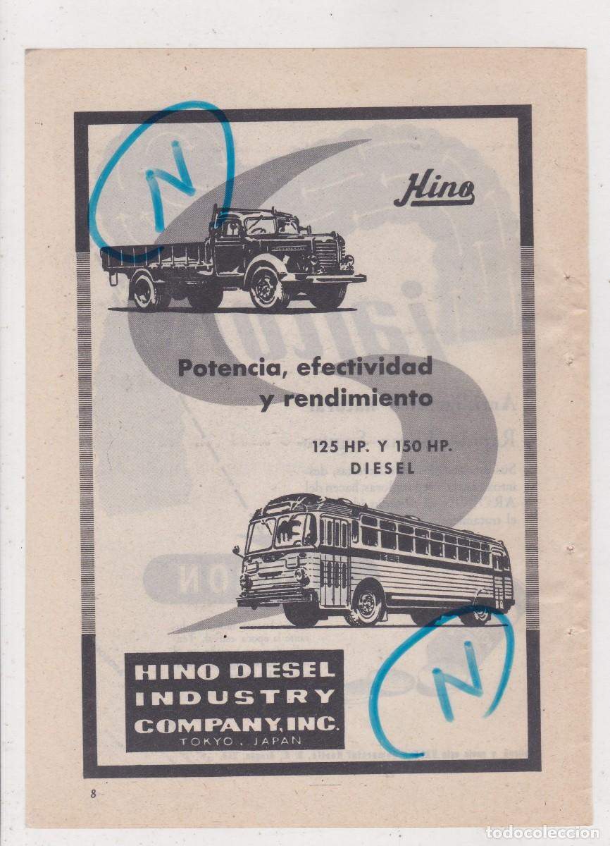 Carros e motociclos: PUBLICIDAD 1956. ANUNCIO HINO. CAMION Y AUTOBUS. HINO DIESEL INDUSTRY COMPANY, INC. TOKYO (JAPON)
