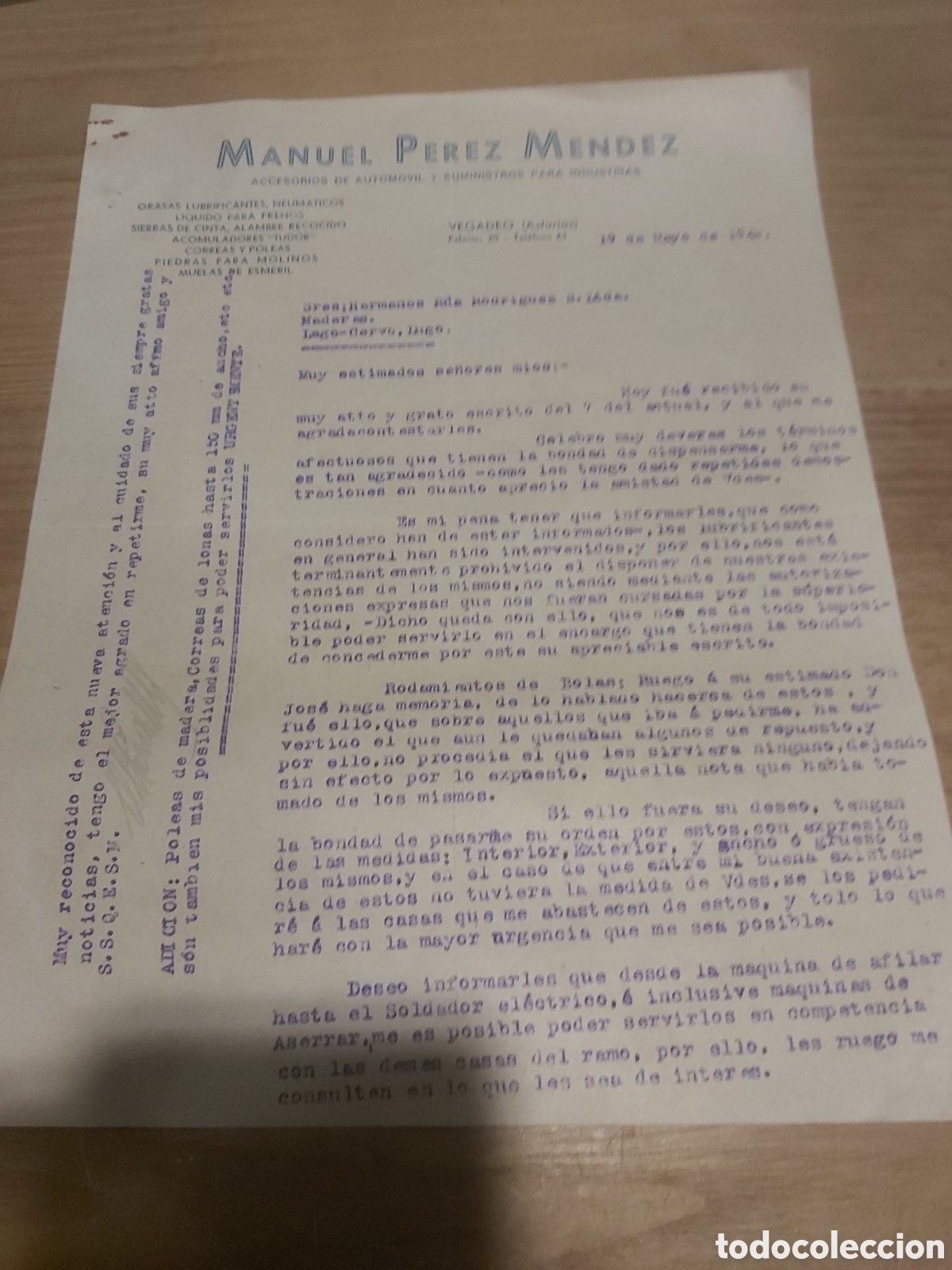 Voitures et Motocyclettes: Manuel P&eacute;rez M&eacute;ndez accesorios autom&oacute;viles y industria vegadeo Asturias 1944 destino cervo lugo