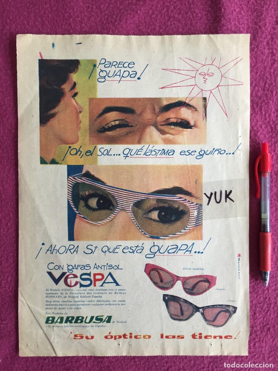 Coches y Motocicletas: Bonita publicidad original Gafas Vespa - 1959
