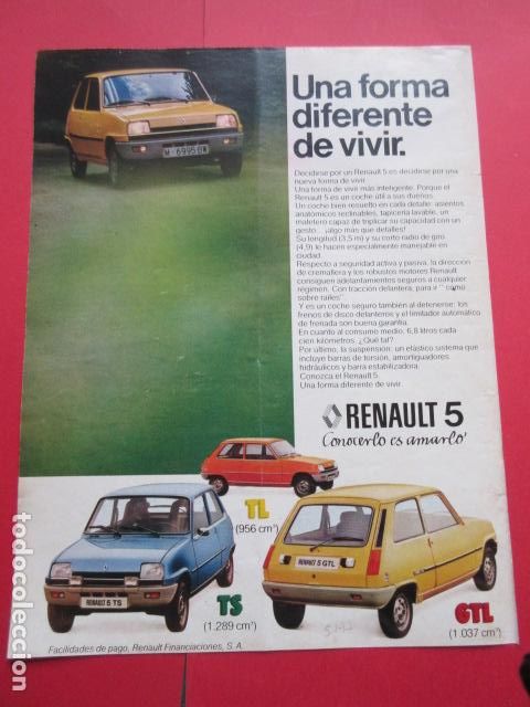 Coches y Motocicletas: PUBLICIDAD 1977 - REF: TRI_01_MOTOR - LEER INTERIOR - RENAULT 5 TL TS GTL