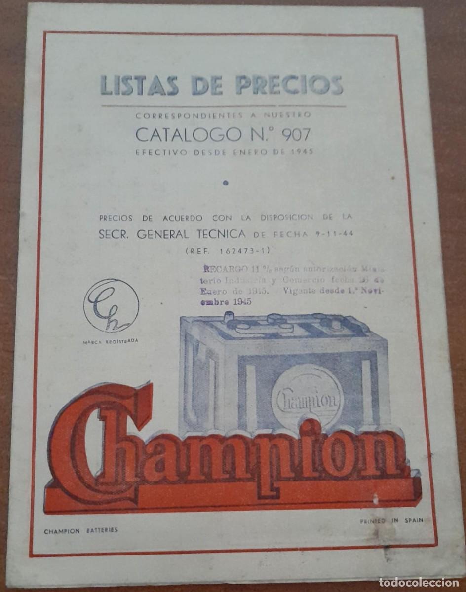 Automobili e Motociclette: LISTA DE PRECIOS CORRESPONDIENTE AL CAT&Aacute;LOGO 907 DE CHAMPION, 1945