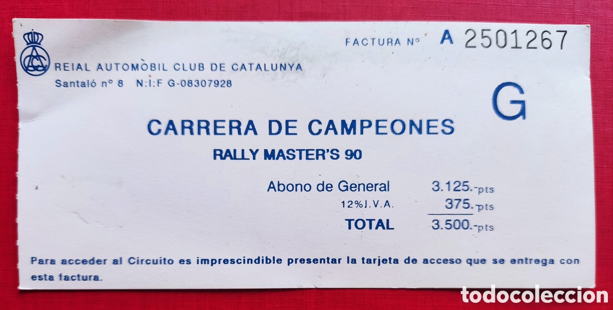 Autos und Motorr&auml;der: RALLY MASTER'S 90 CARRERA DE CAMPEONES RACC ENTRADA CIRCUITO BARCELONA 1990