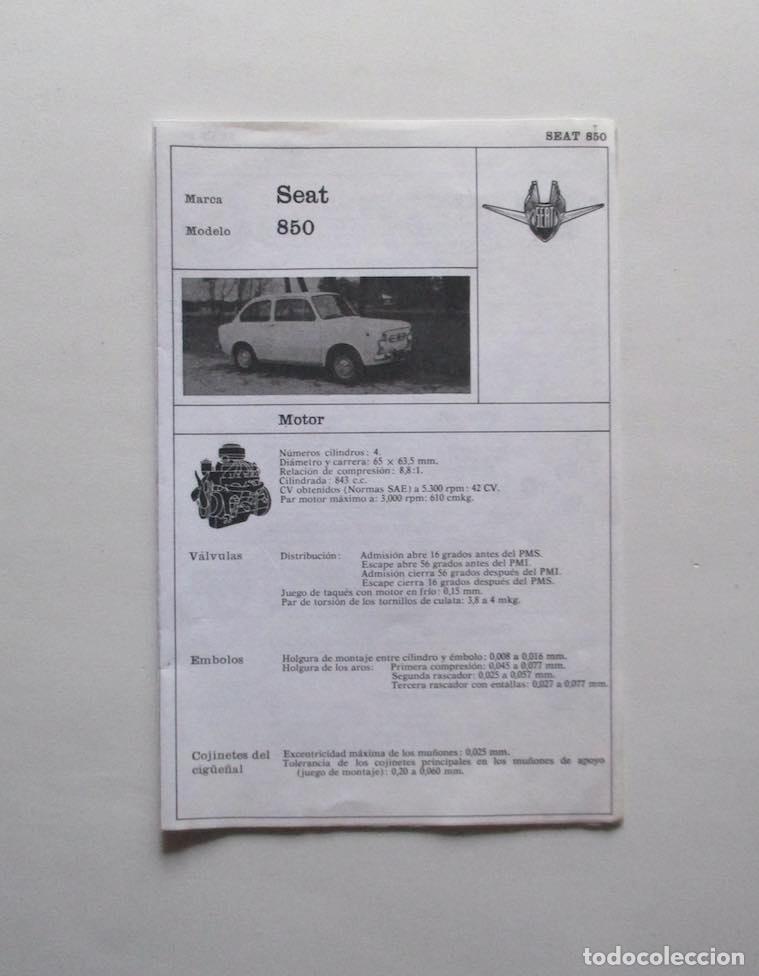Carros e motociclos: SEAT MODELO 850 - FICHA ENCICLOPEDIA CEAC MOTOR Y AUTOMOVIL