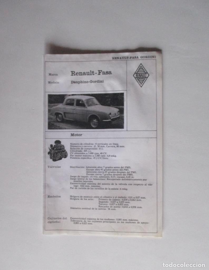 Carros e motociclos: REANULT MODELO GORDINI - FICHAS ENCICLOPEDIA CEAC MOTOR Y AUTOMOVIL