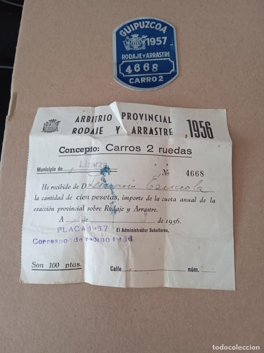 Carros e motociclos: CHAPA Y FACTURA ARBITRIO PROBINCIAL CARROS 2 RUEDAS 1956