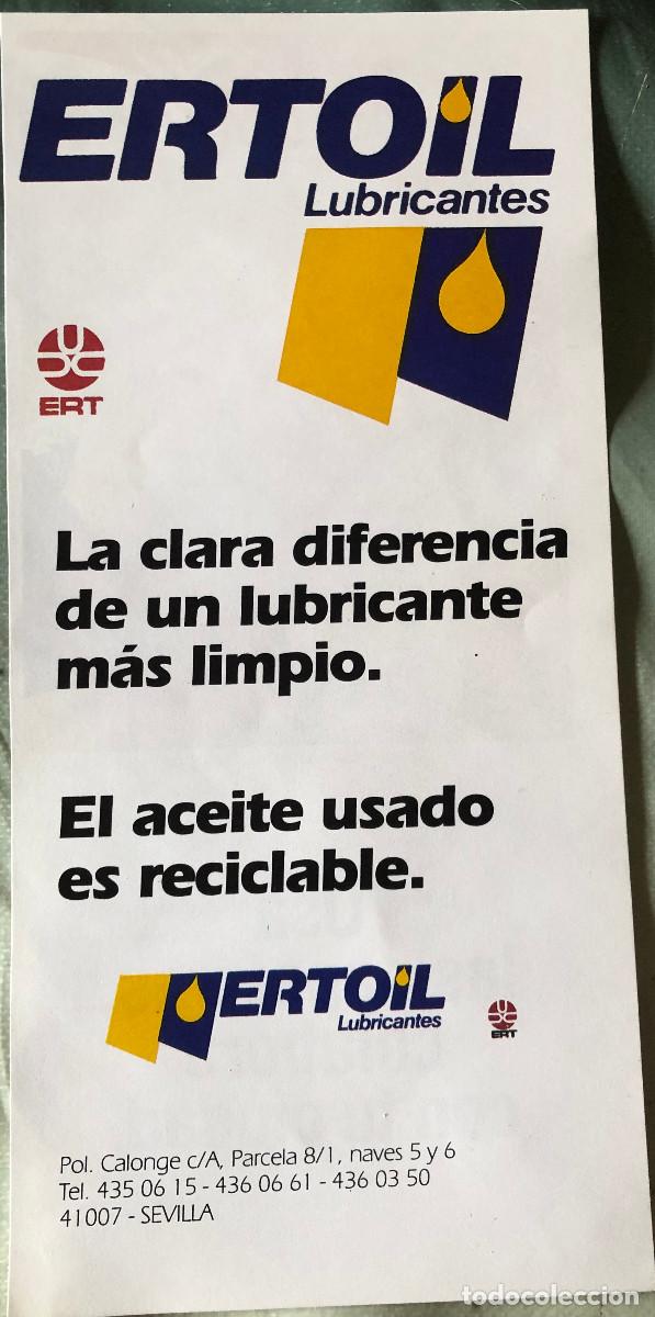 Carros e motociclos: Publicidad de lubricantes de motor Ertoil. P&aacute;gina de revista a&ntilde;o 1990. Tama&ntilde;o cuartilla. Enmarcable.