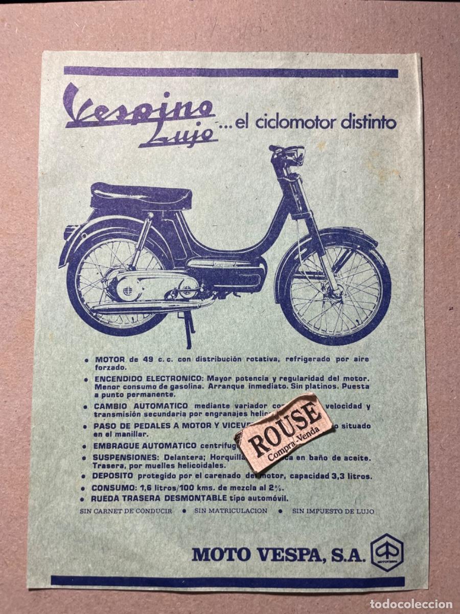 Coches y Motocicletas: MOTOS - ANTIGUO CATALOGO 1 HOJA 1971 VESPINO LUJO ... EL CICLOMOTOR DISTINTO - MOTO VESPA S.A. 21,5X