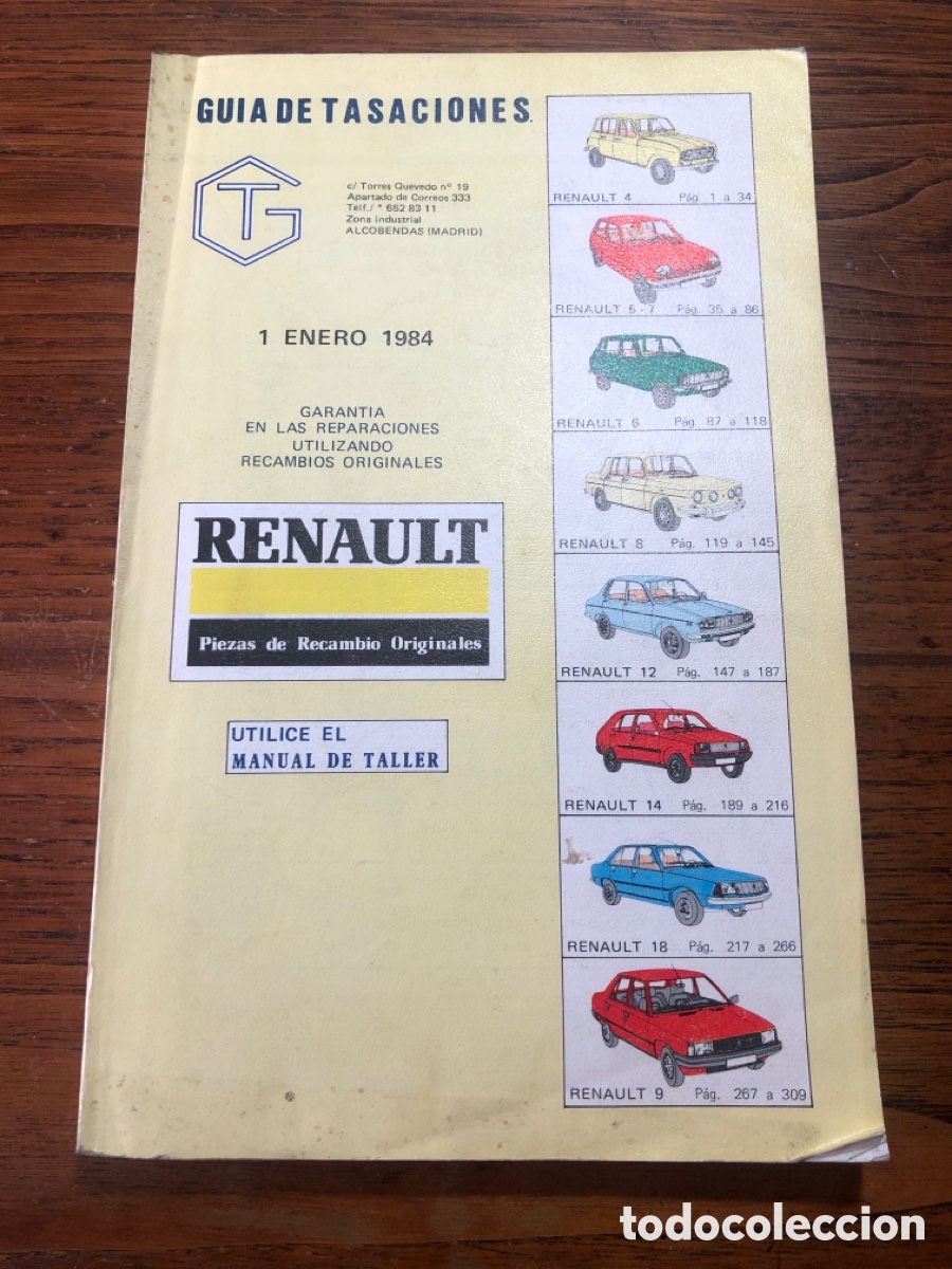 Carros e motociclos: GUIA DE TASACIONES 1 ENERO DE 1984 RENAULT MANUAL DE TALLER