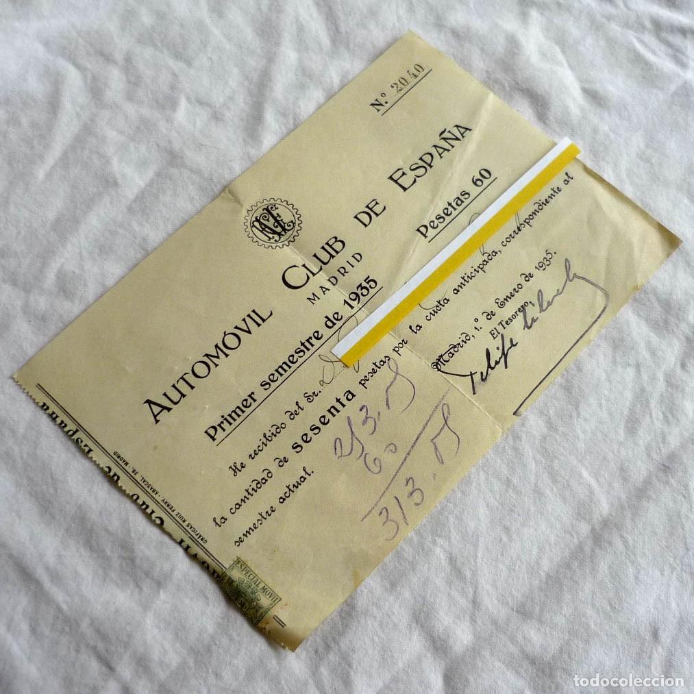 Automobili e Motociclette: Recibo Automovil Club de Espa&ntilde;a 1935