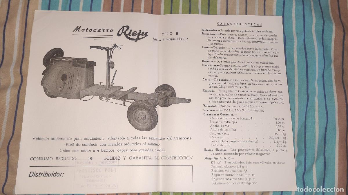 Carros e motociclos: Folleto publicitario motocarro Rieju tipo motor 4 tiempos 175 c c. Original de &eacute;poca