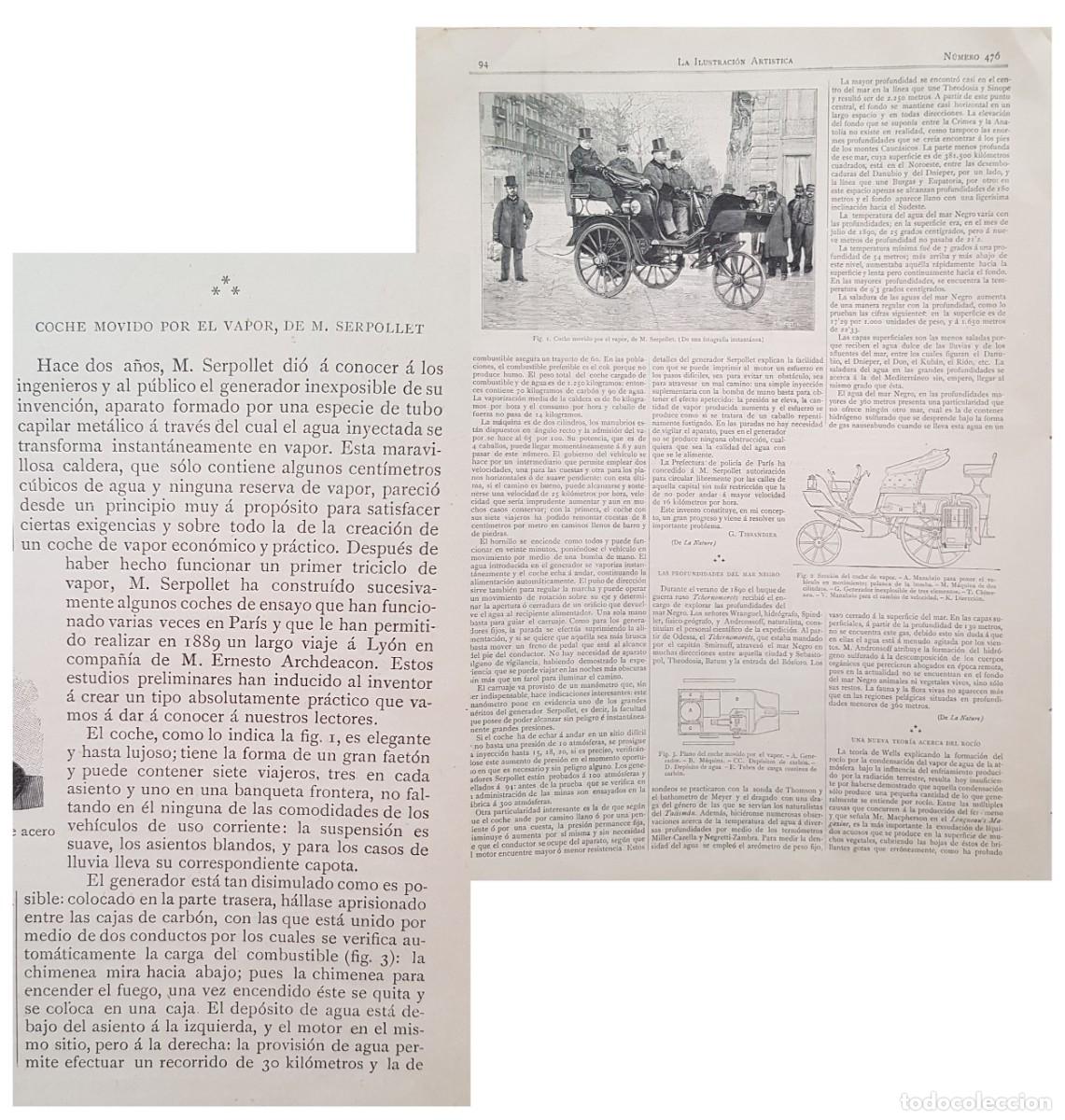 Automobili e Motociclette: COCHE MOVIDO POR EL VAPOR, DE M SERPOLLET. 1891. TISSANDIER G