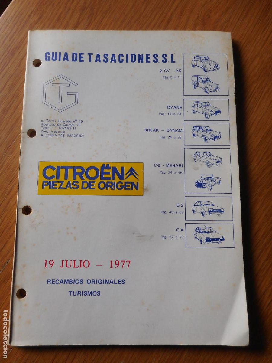 Coches y Motocicletas: ANTIGUA GUIA DE TASACIONES S.L CITROEN PIEZAS DE ORIGEN 1977