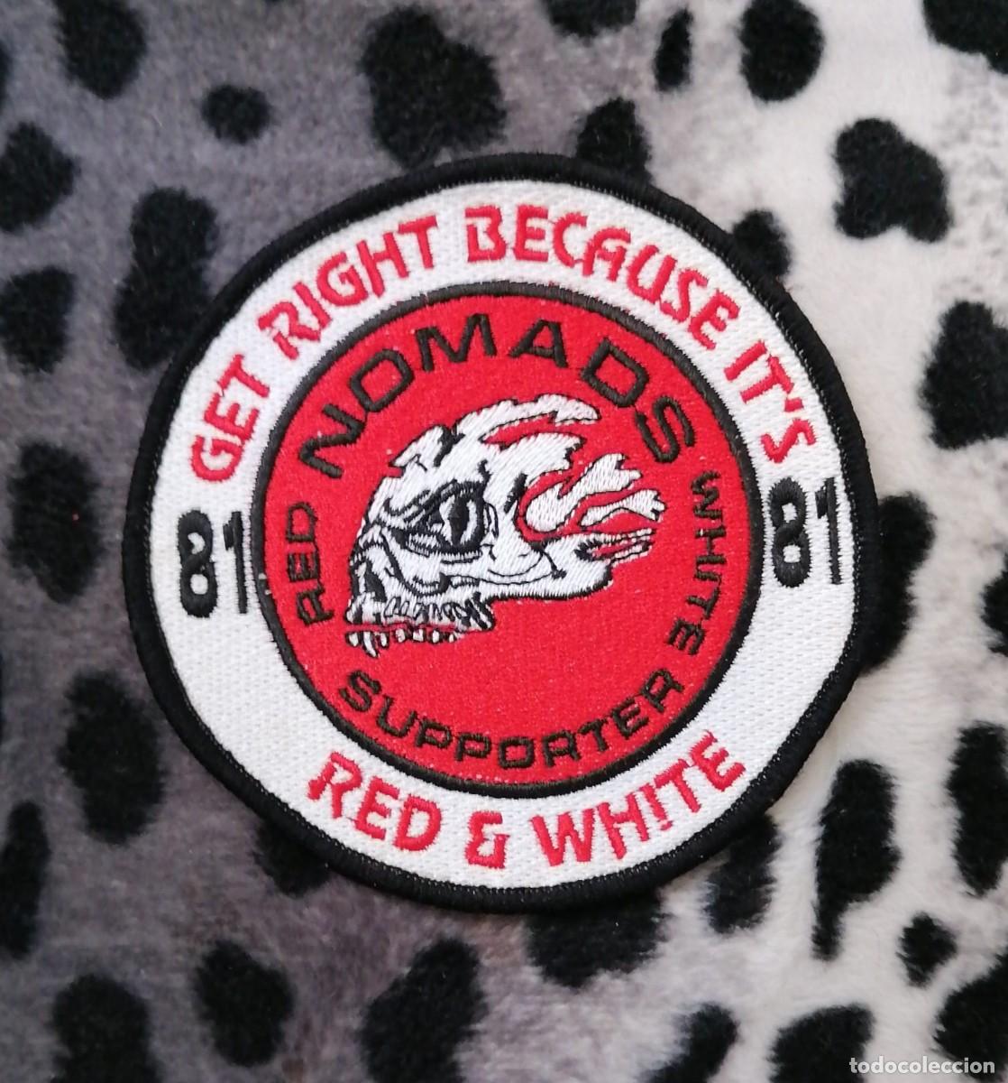 Carros e motociclos: Parche Bordado Termoadhesivo - RED & WHITE NOMADS 81 SUPPORT 1% BIKER HARLEY