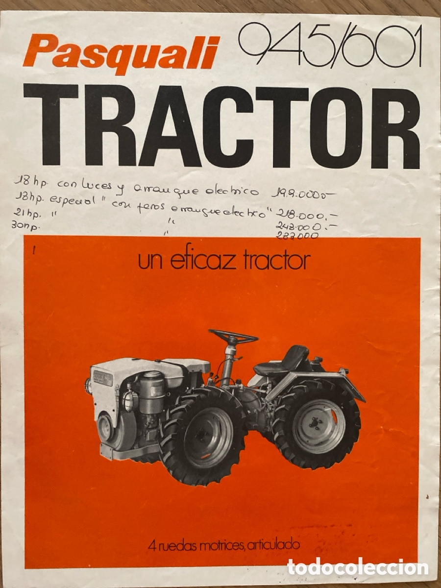 Automobili e Motociclette: PASQUALI 945:601 Tractor Folleto Original
