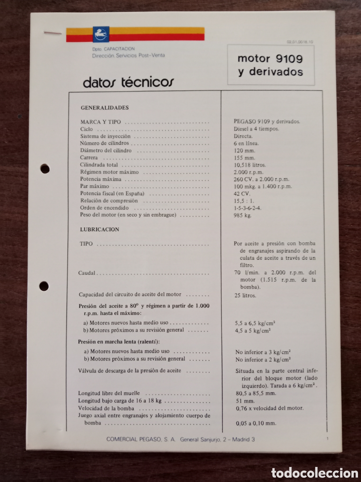 Cars and Motorcycles: Datos t&eacute;cnicos motor Pegaso 9109 cami&oacute;n