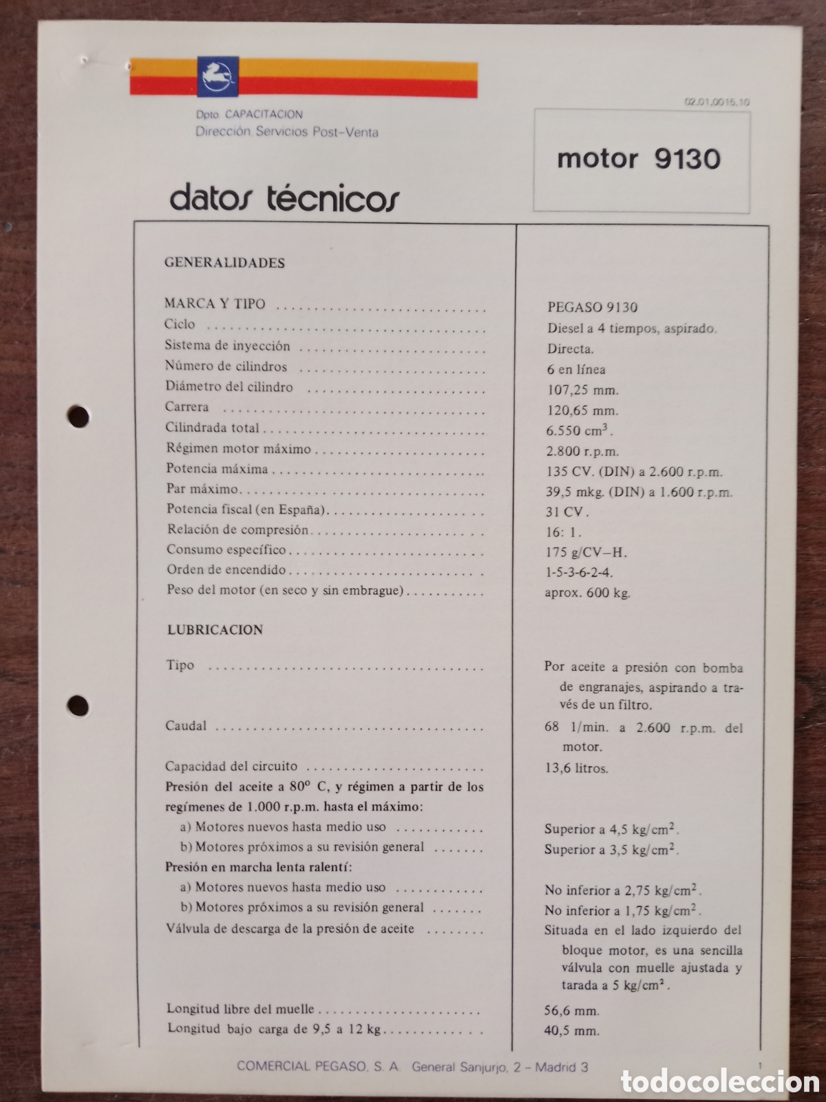 Cars and Motorcycles: Datos t&eacute;cnicos motor Pegaso 9130 cami&oacute;n