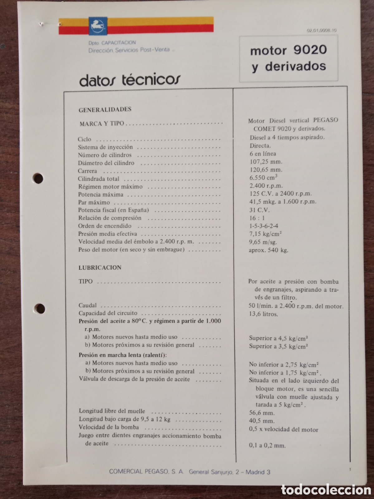 Cars and Motorcycles: Datos t&eacute;cnicos motor Pegaso 9020 cami&oacute;n