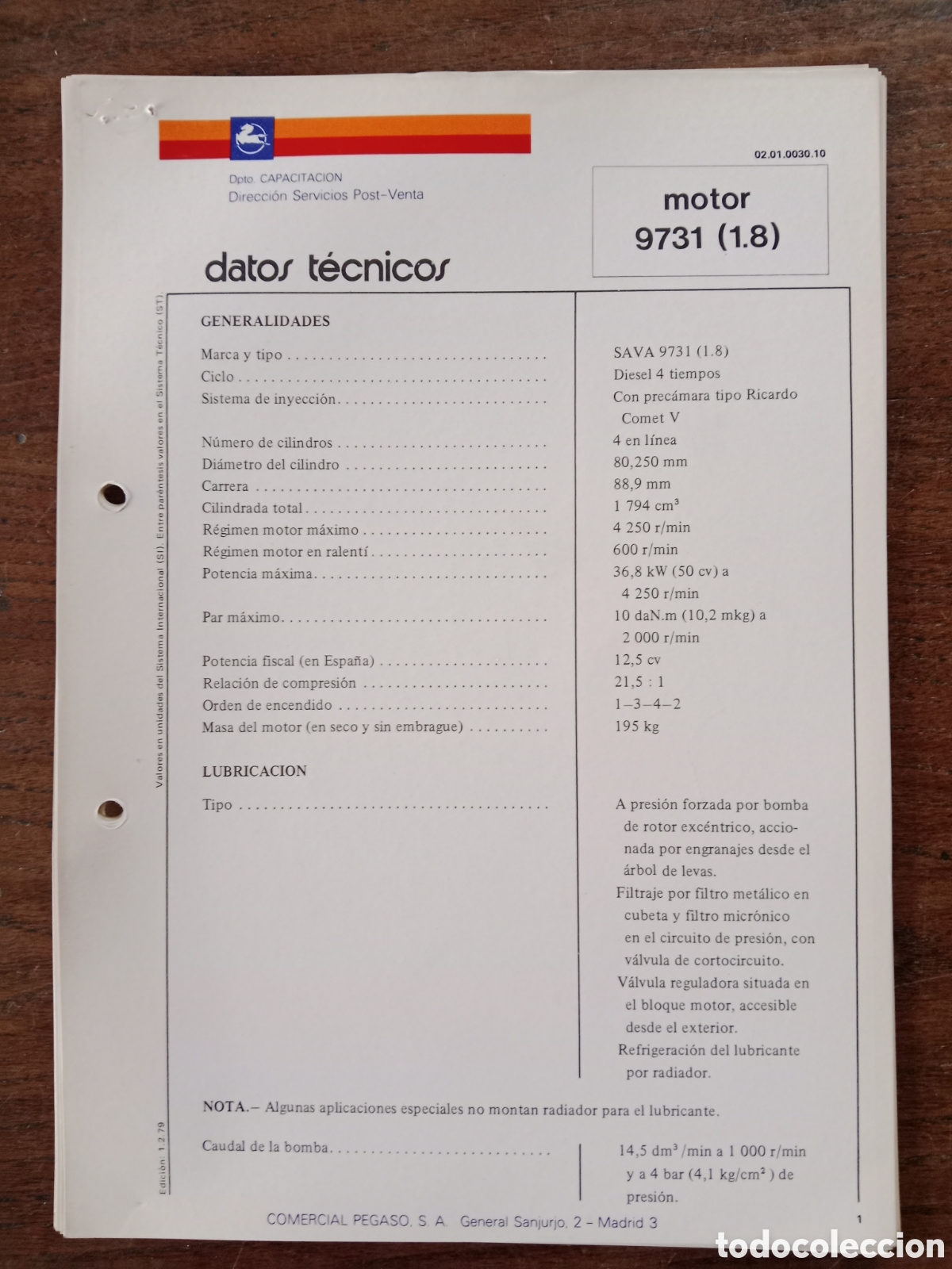 Cars and Motorcycles: Datos t&eacute;cnicos motor Pegaso 9731 ( 1.8)