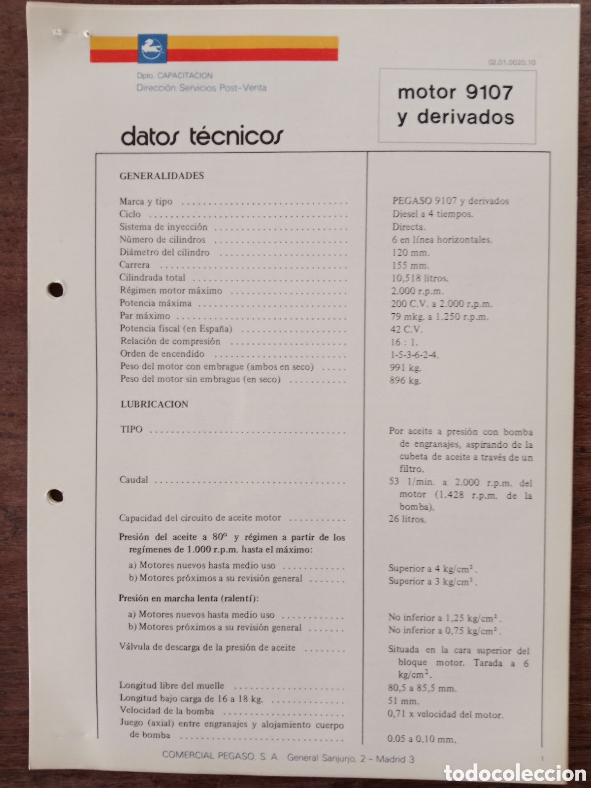 Cars and Motorcycles: Datos t&eacute;cnicos motor Pegaso 9107 cami&oacute;n