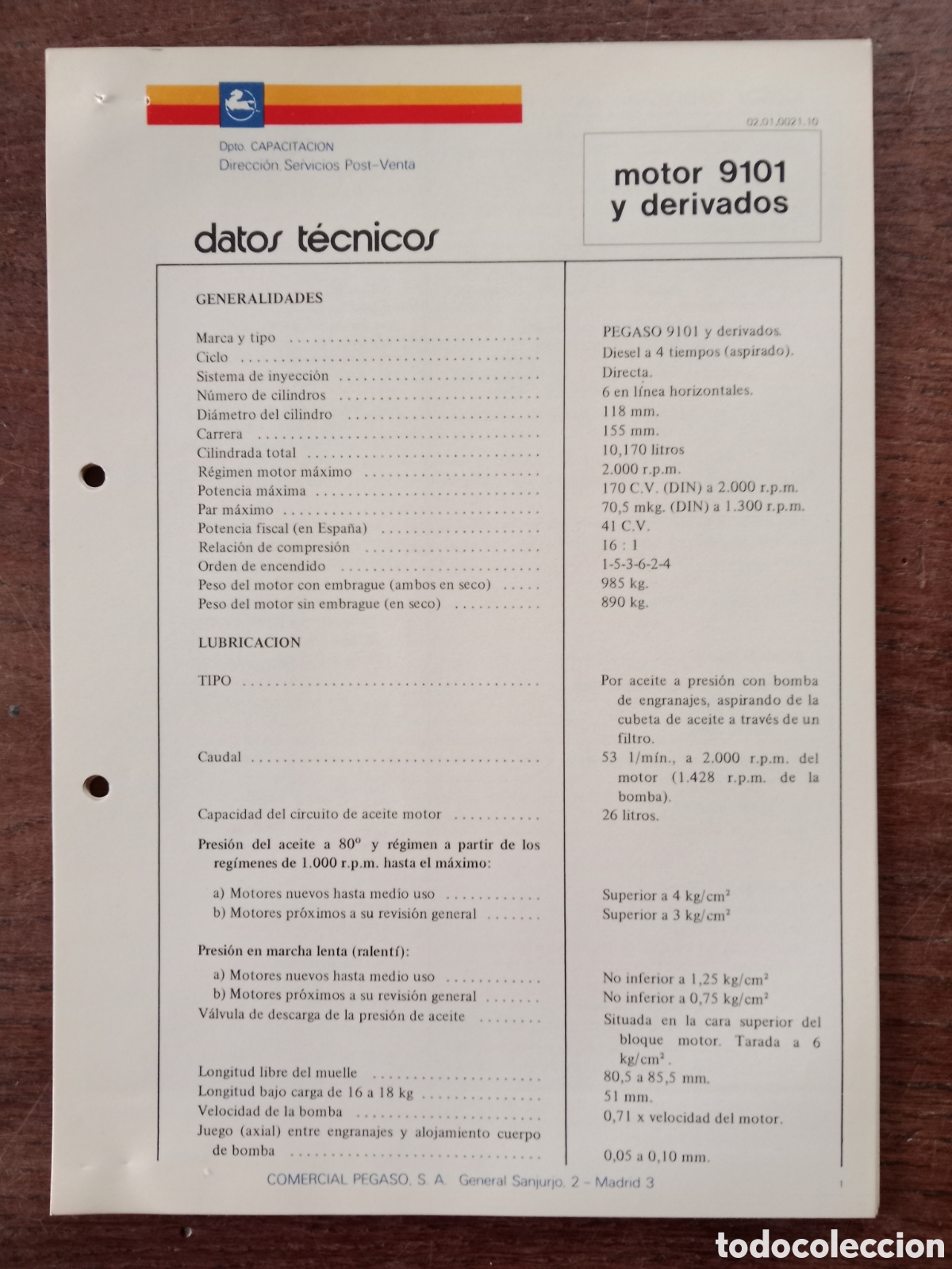 Cars and Motorcycles: Datos t&eacute;cnicos motor Pegaso 9101 cami&oacute;n
