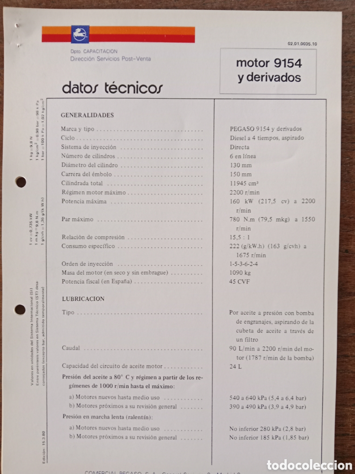 Cars and Motorcycles: Datos t&eacute;cnicos motor Pegaso 9154 cami&oacute;n