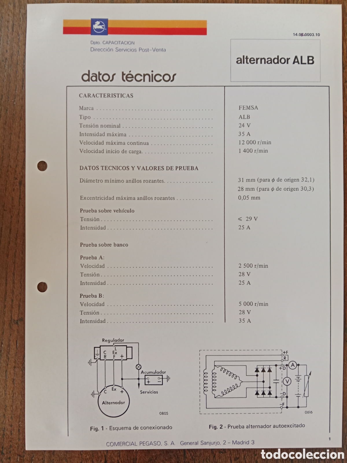 Cars and Motorcycles: Datos t&eacute;cnicos alternador ALB FEMSA Pegaso