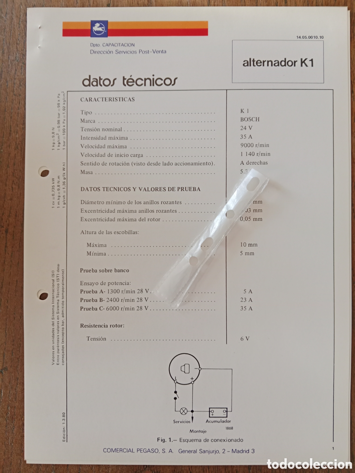 Cars and Motorcycles: Datos t&eacute;cnicos alternador K1 Bosch Pegaso cami&oacute;n