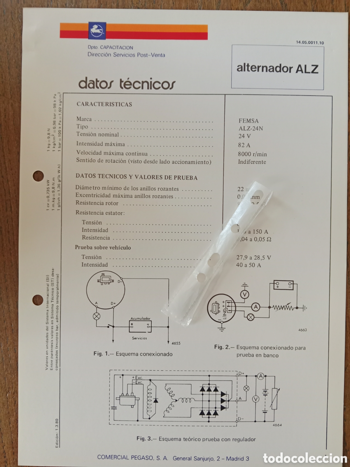 Cars and Motorcycles: Datos t&eacute;cnicos alternador ALZ FEMSA Pegaso cami&oacute;n