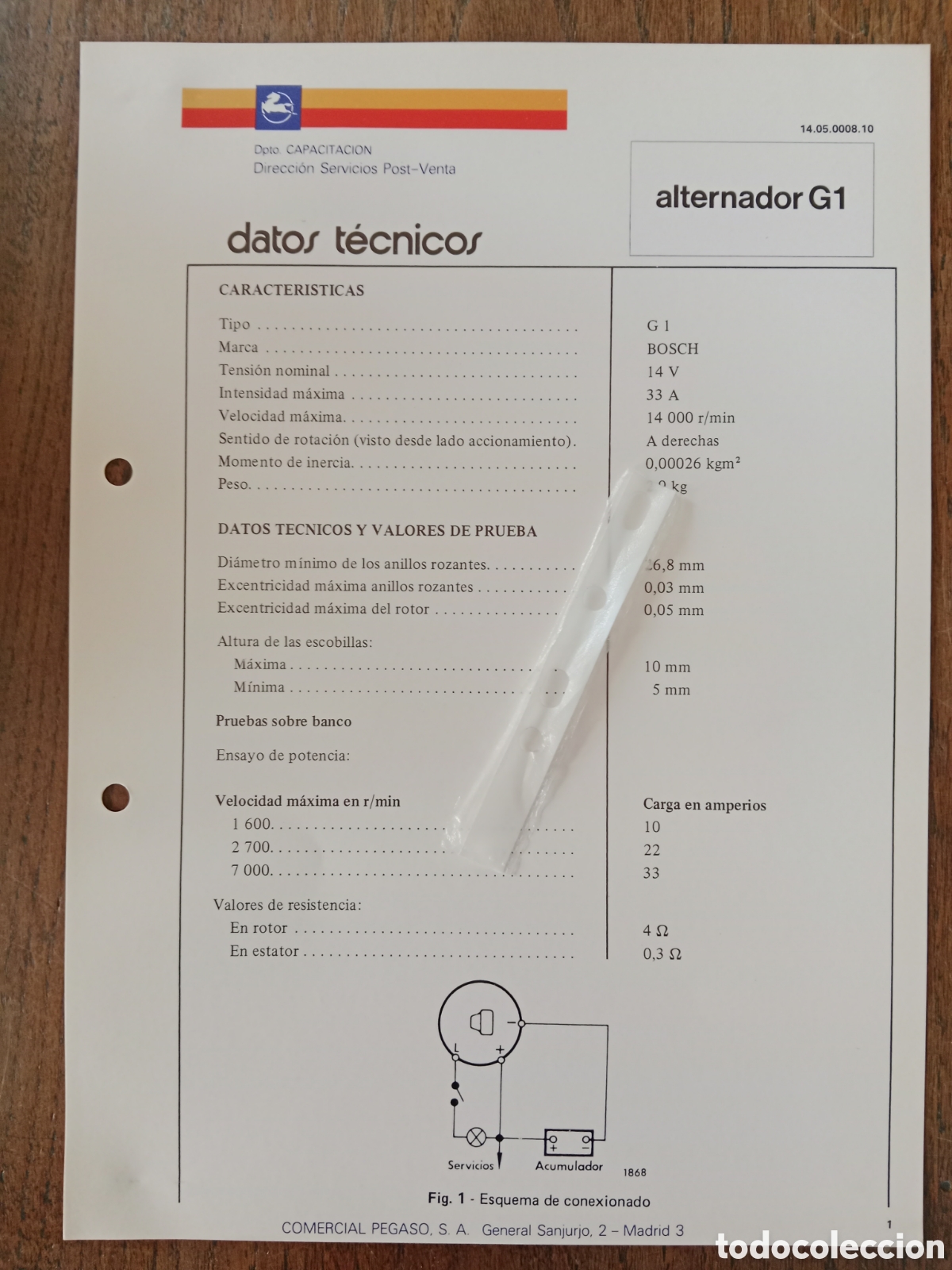 Cars and Motorcycles: Datos t&eacute;cnicos alternador G1 Bosch Pegaso cami&oacute;n