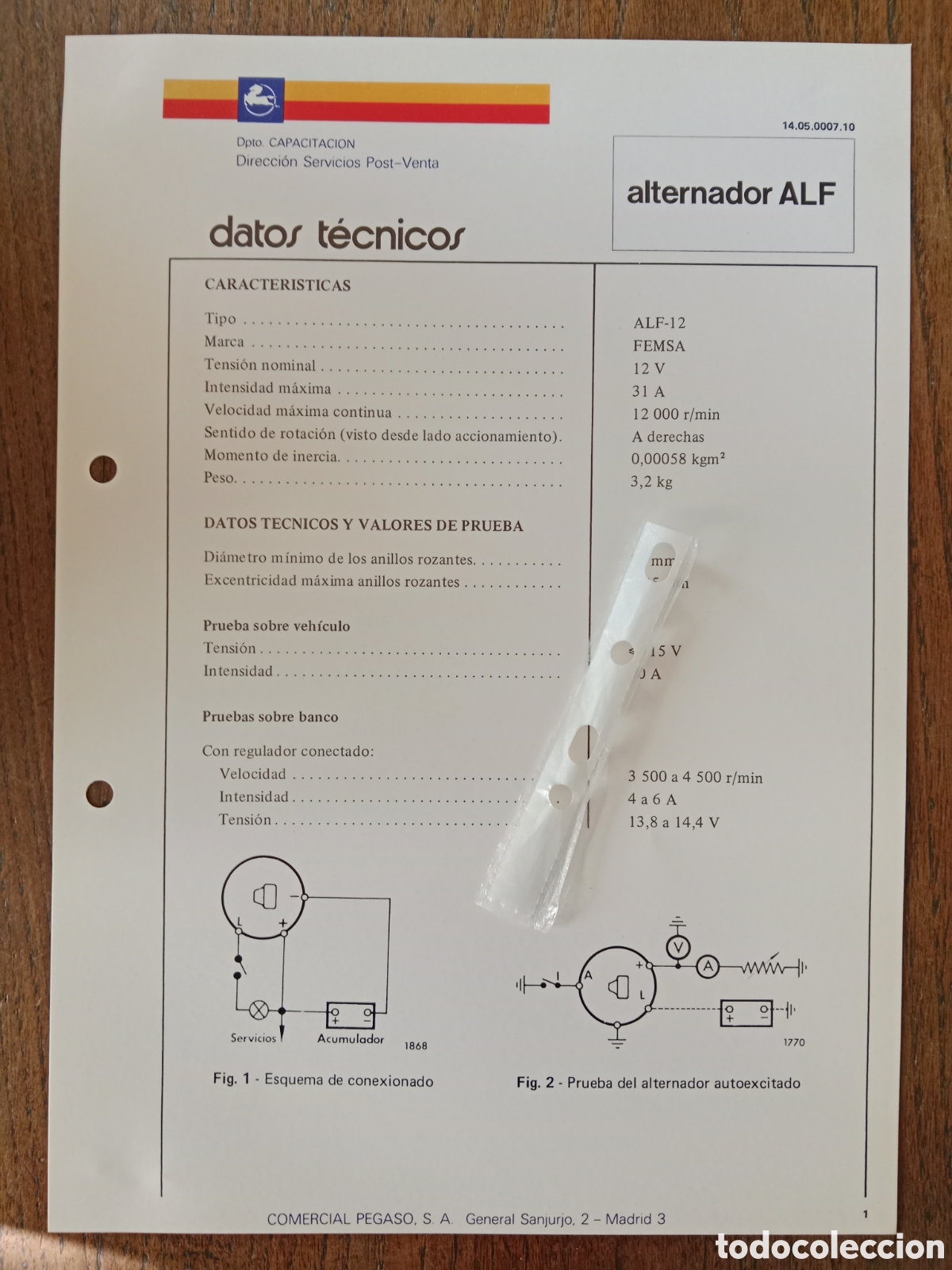 Cars and Motorcycles: Datos t&eacute;cnicos alternador ALF FEMSA Pegaso cami&oacute;n