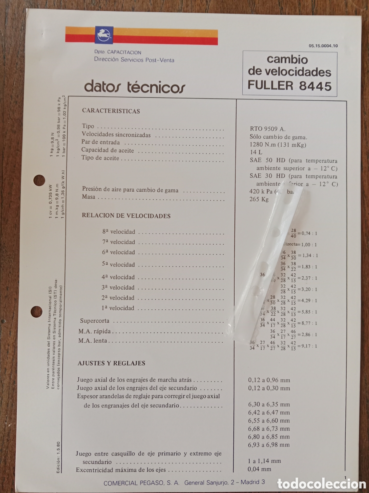 Carros e motociclos: Datos t&eacute;cnicos Caja cambio de velocidades Fuller 8445 Pegaso