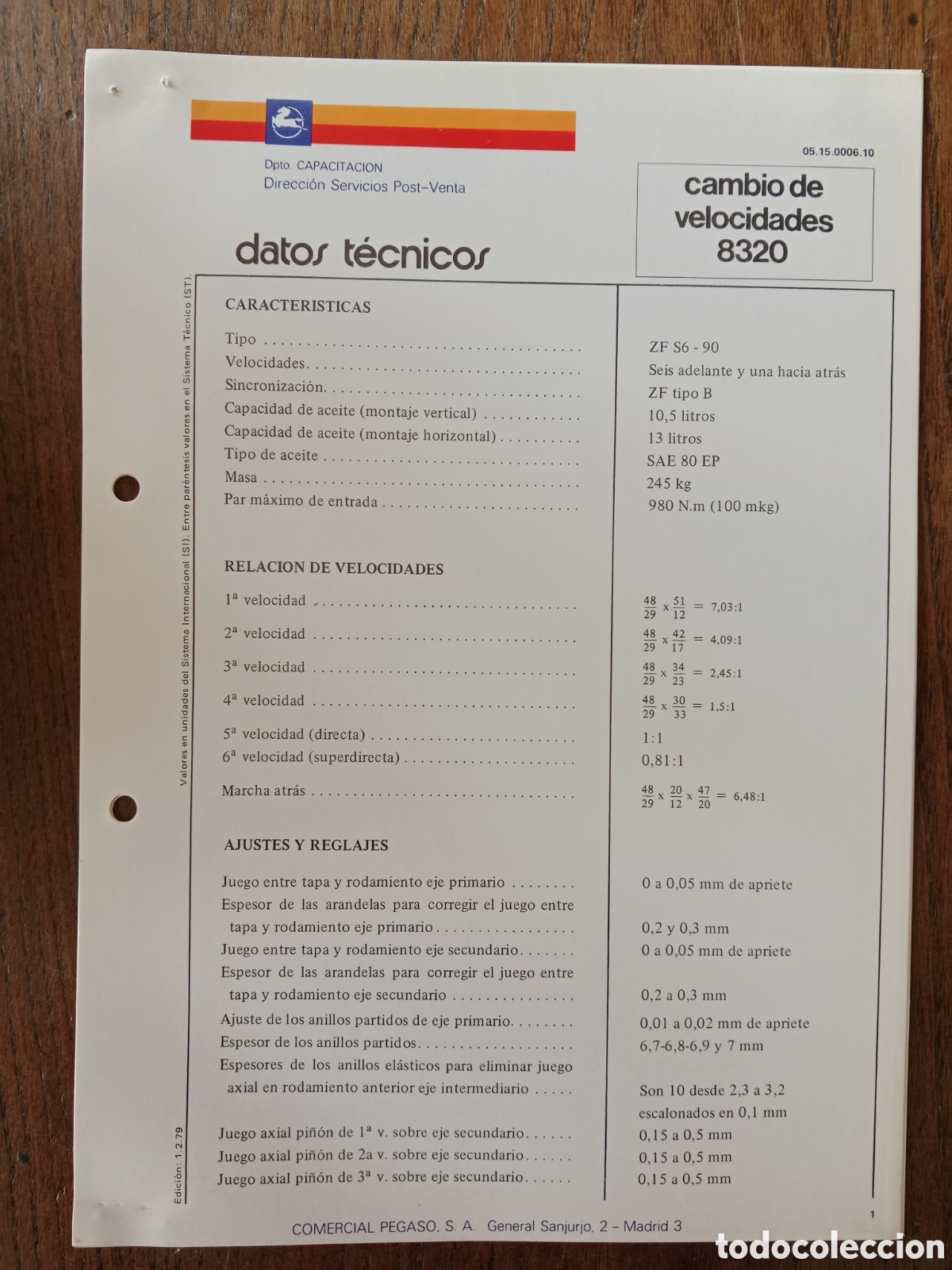 Coches y Motocicletas: Datos t&eacute;cnicos caja cambios de velocidades 8320 ZF S6 90 Pegaso cami&oacute;n