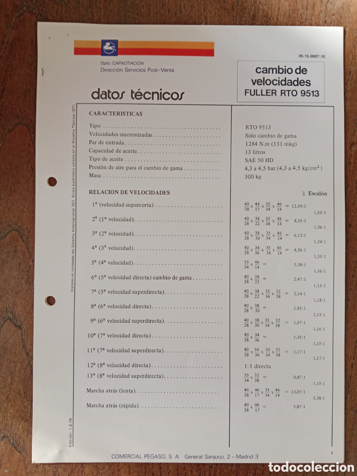 Automobili e Motociclette: Datos t&eacute;cnicos caja de cambios de velocidades Fuller Rto 9513 Pegaso