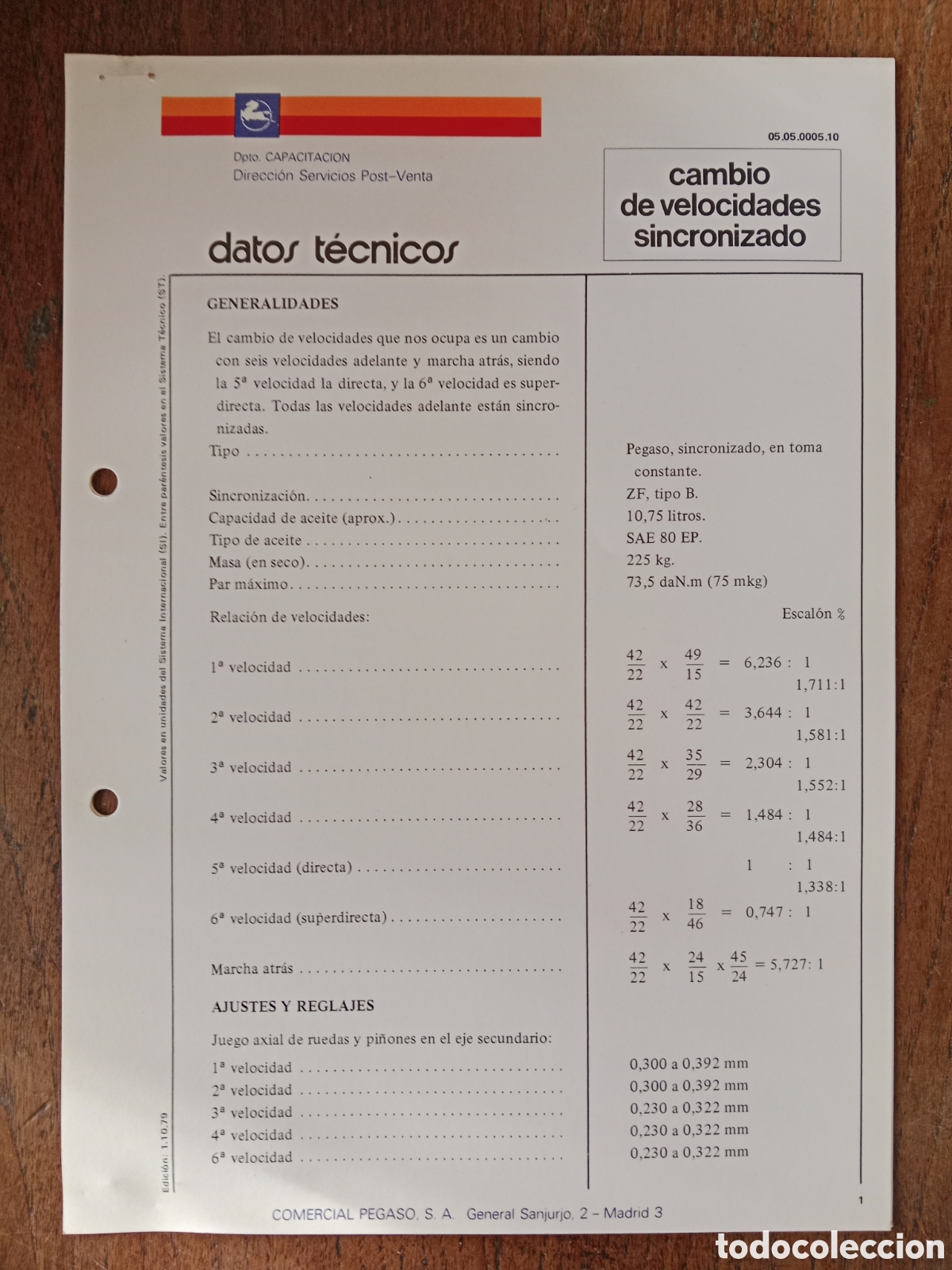 Automobili e Motociclette: Datos t&eacute;cnicos caja de cambios de velocidades sincronizado ZF Pegaso