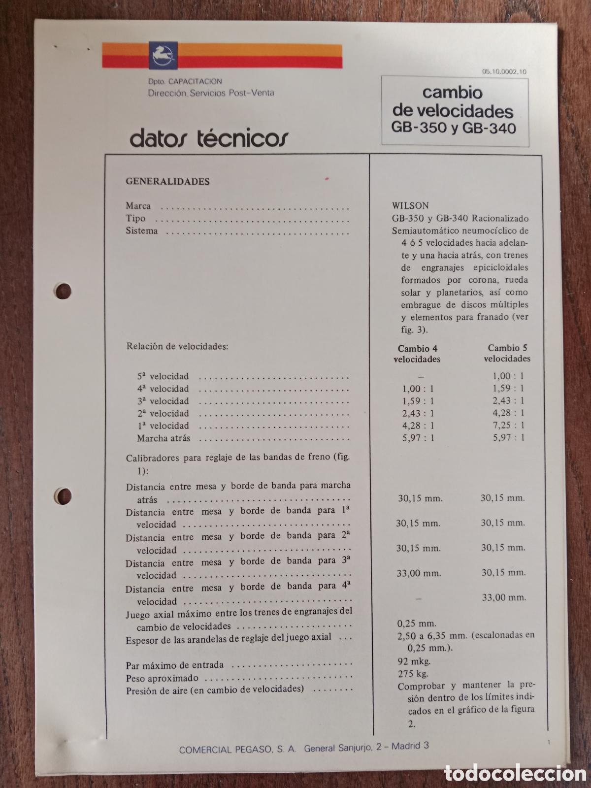 Automobili e Motociclette: Datos t&eacute;cnicos caja cambios de velocidades GB 350 340 Wilson Pegaso