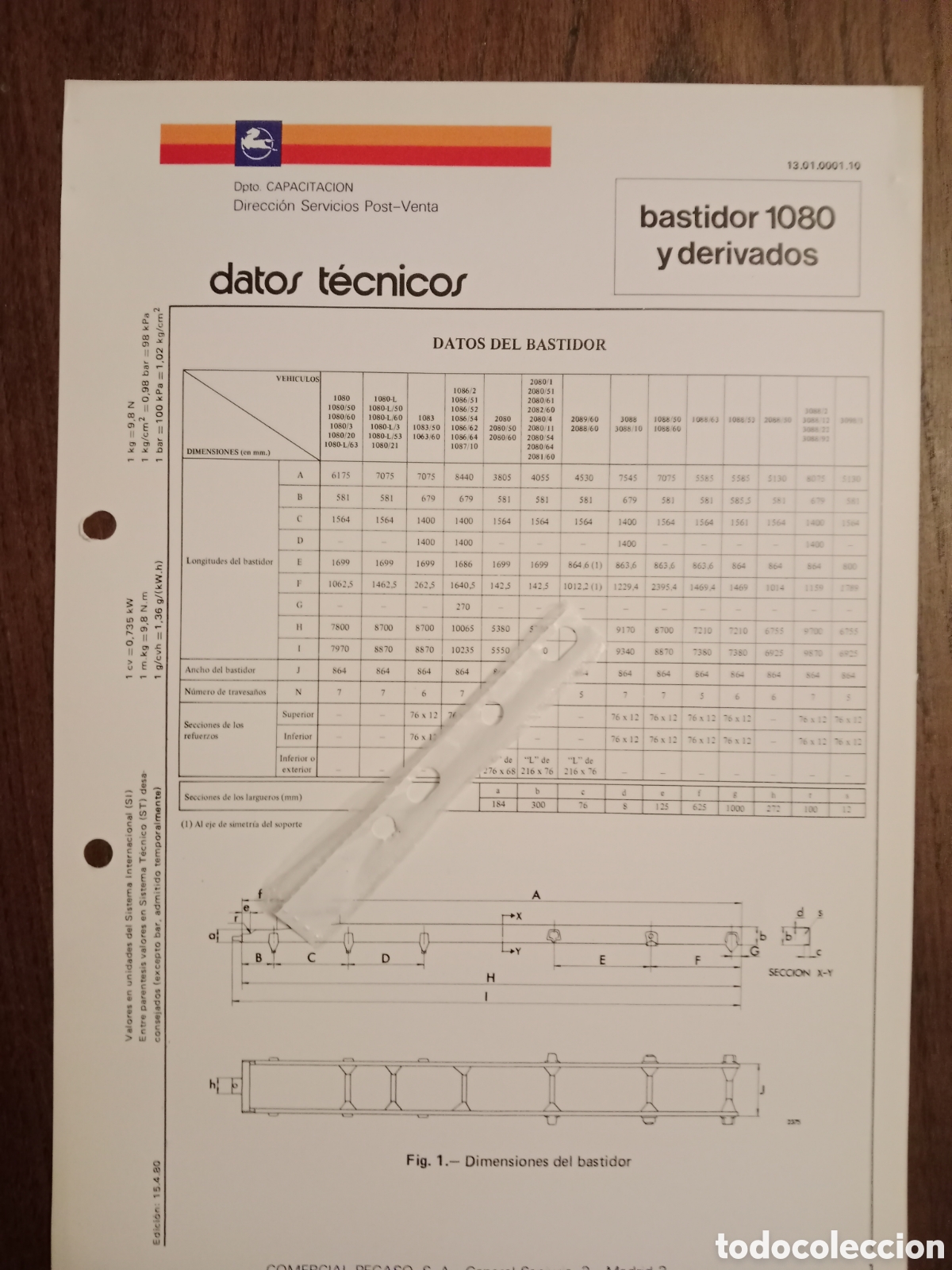 Automobili e Motociclette: Datos t&eacute;cnicos bastidor 1080 cami&oacute;n Pegaso