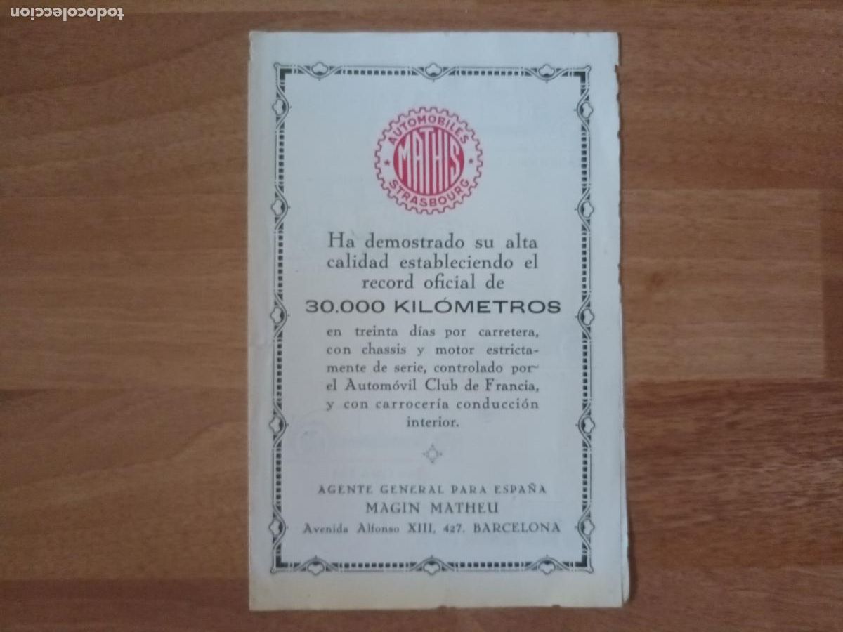 Carros e motociclos: ANTIGUO CATALOGO COCHE. MATHIS AUTOMOBILES STRASBOURG. AGENTE PARA ESPA&Ntilde;A MAGIN MATHEU.