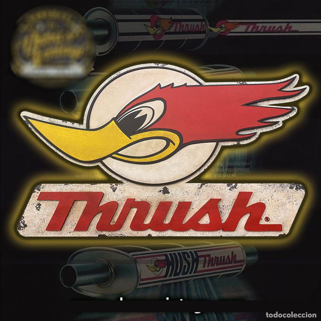 Voitures et Motocyclettes: Cartel de Madera en Relieve Thrush Exhaust.