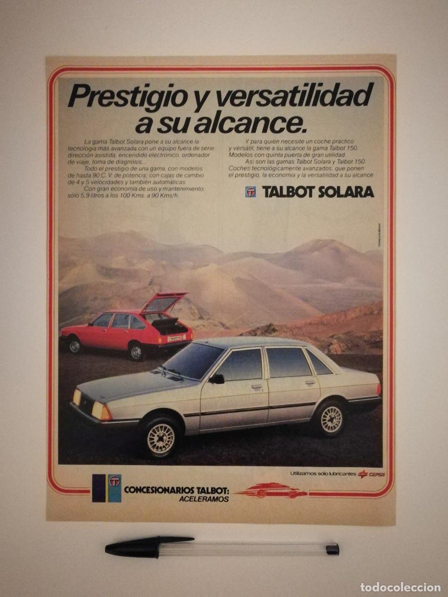 Voitures et Motocyclettes: ANTIGUO ANUNCIO ENCARTONADO -A4- TALBOT SOLARA - COCHE