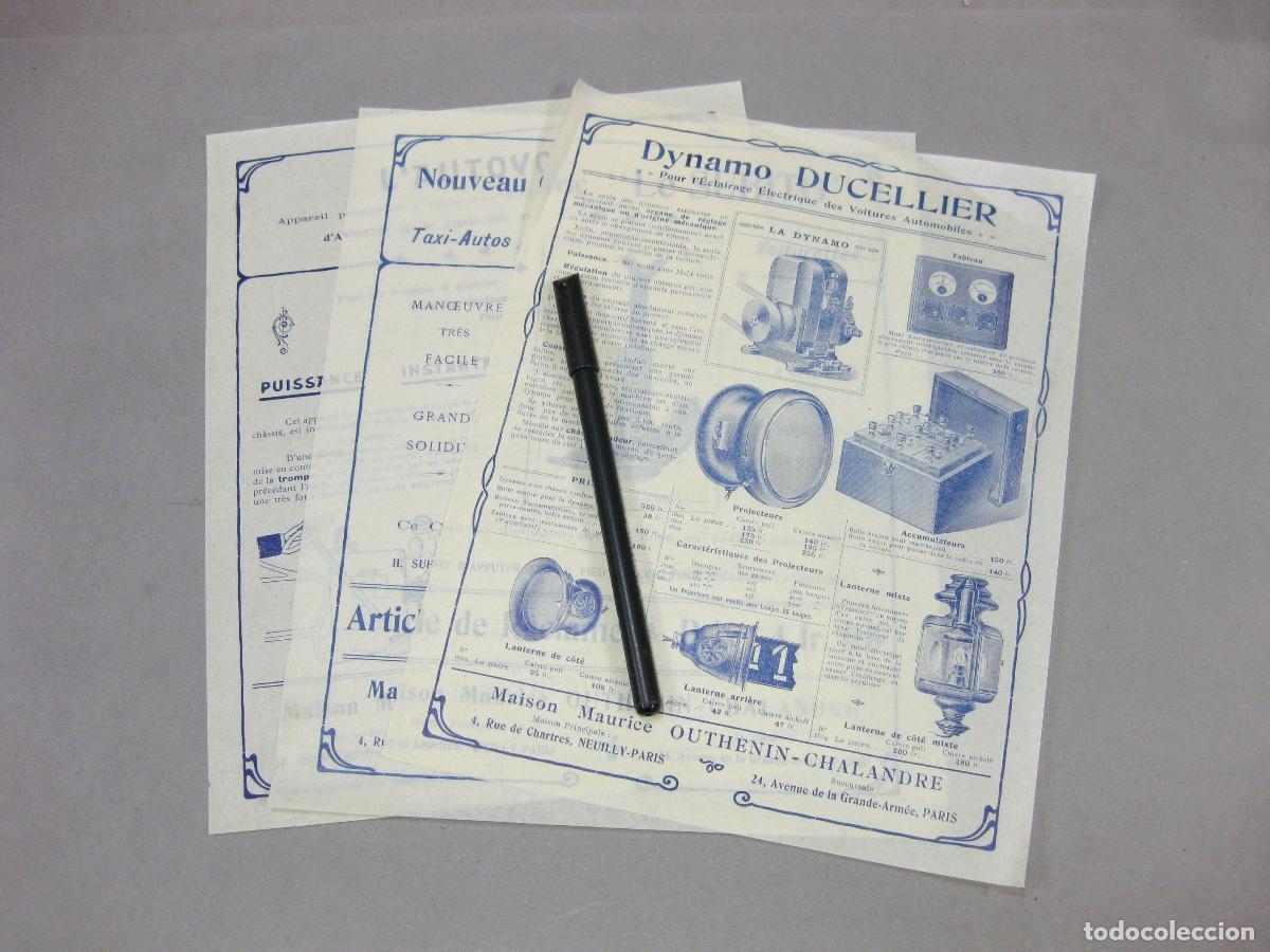 Voitures et Motocyclettes: 3 HOJAS PUBLICITARIAS DE ACCESORIOS DE AUTOMOVIL ANTIGUO. FAROS DUCELLIER, L&acute;AUTOVOX, LE SUBITO