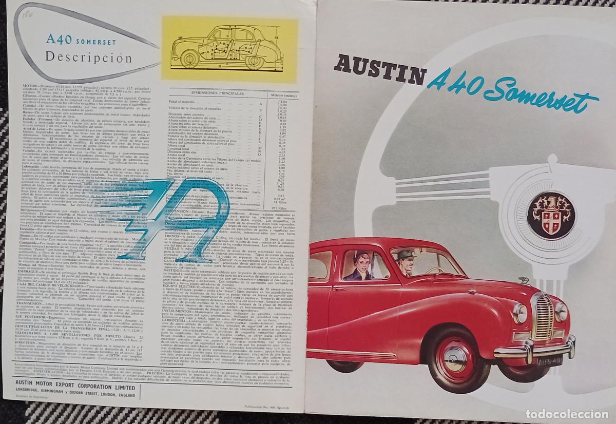 Voitures et Motocyclettes: Austin A40 Somerset 1953, cat&aacute;logo desplegable de 8 p&aacute;ginas en espa&ntilde;ol