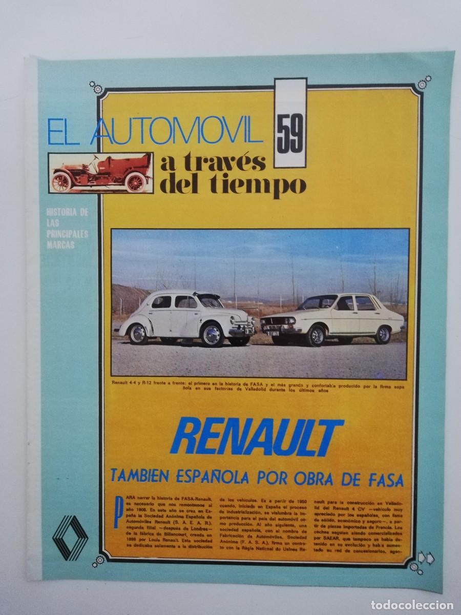 Voitures et Motocyclettes: FASCICULO EL AUTOMOVIL N&ordm; 59 - 4 HOJAS - RENAULT - EL 4-4 - R 4 - R 5 - R 6 - R 8 - R 10 Y R 12.