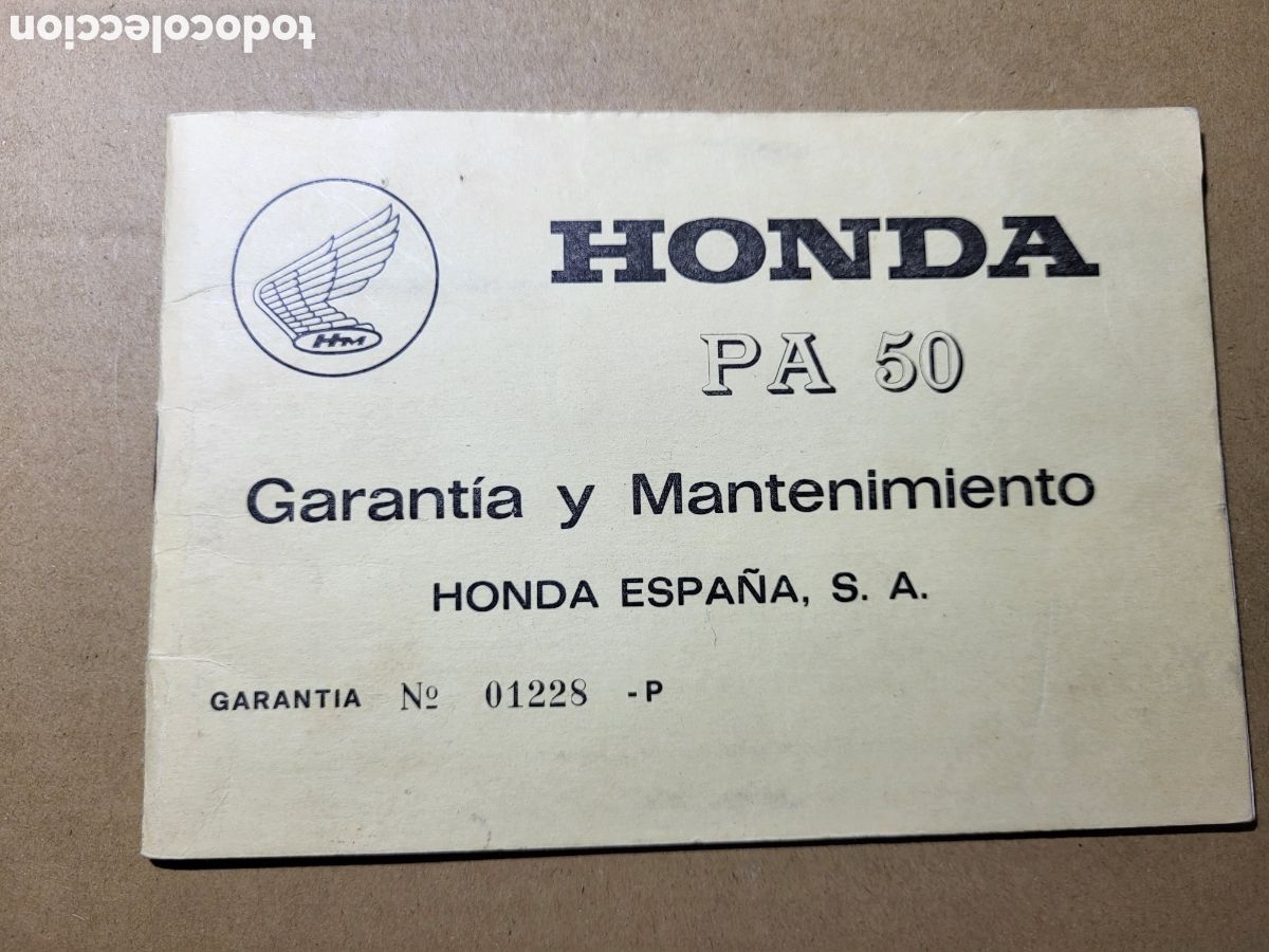 Coches y Motocicletas: Libro de Garant&iacute;a y Mantenimiento Honda PA 50