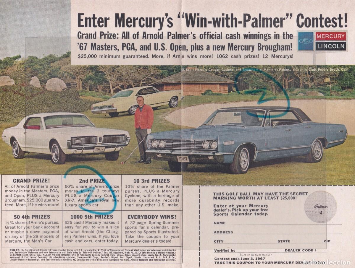 Automobili e Motociclette: PUBLICIDAD ESTADOS UNIDOS 1967. ANUNCIO FORD MERCURY LINCOLN. MERCURY BROUGHAM. GOLF WIN ARNOLD