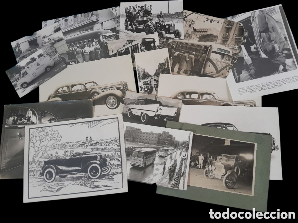 Cars and Motorcycles: Lote de antiguas fotos sobre transporte, autos, tranvia, buses y m&aacute;s