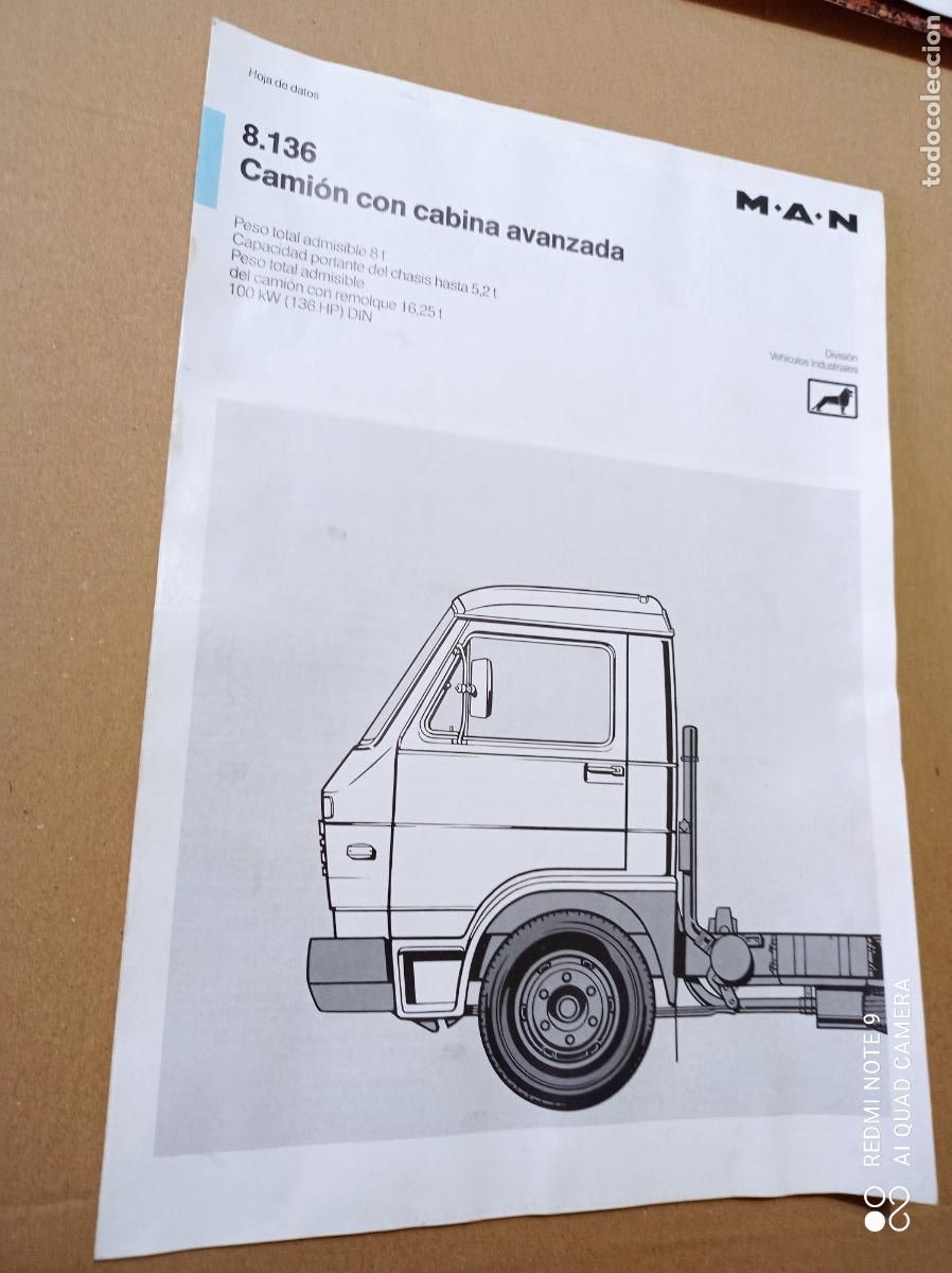 Cars and Motorcycles: DIPTICO FICHA TECNICA. CAMION CON CABINA AVANZADA. MAN 8.136.