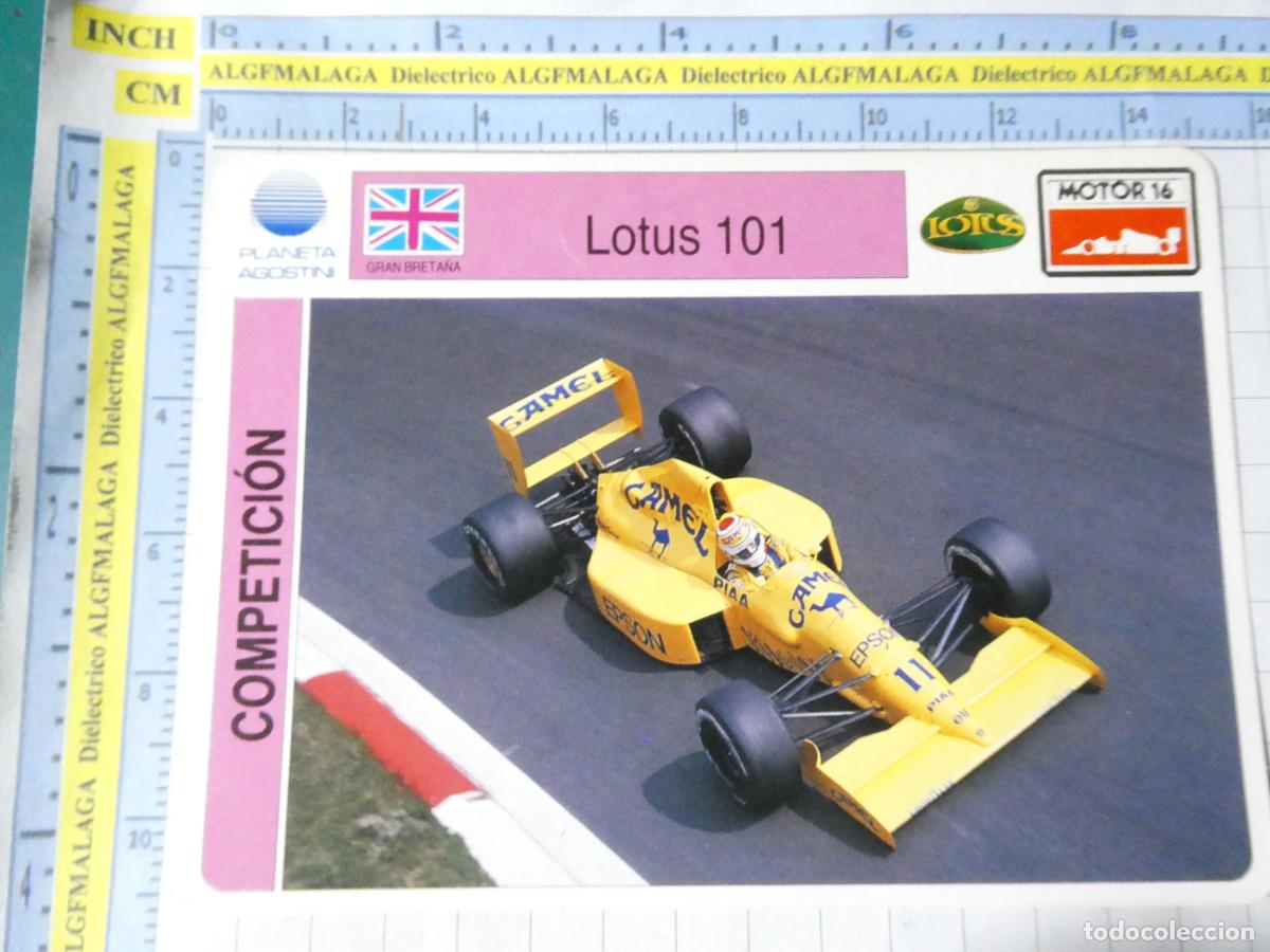Cars and Motorcycles: TARJETA FICHA COCHES MOTOS MOTOR16 PLANETA AGOSTINI. F1 LOTUS 101 CAMEL. REINO UNIDO. 389