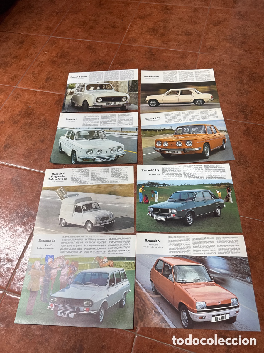 Voitures et Motocyclettes: Lote de ocho hojas t&eacute;cnicas de coches Renault